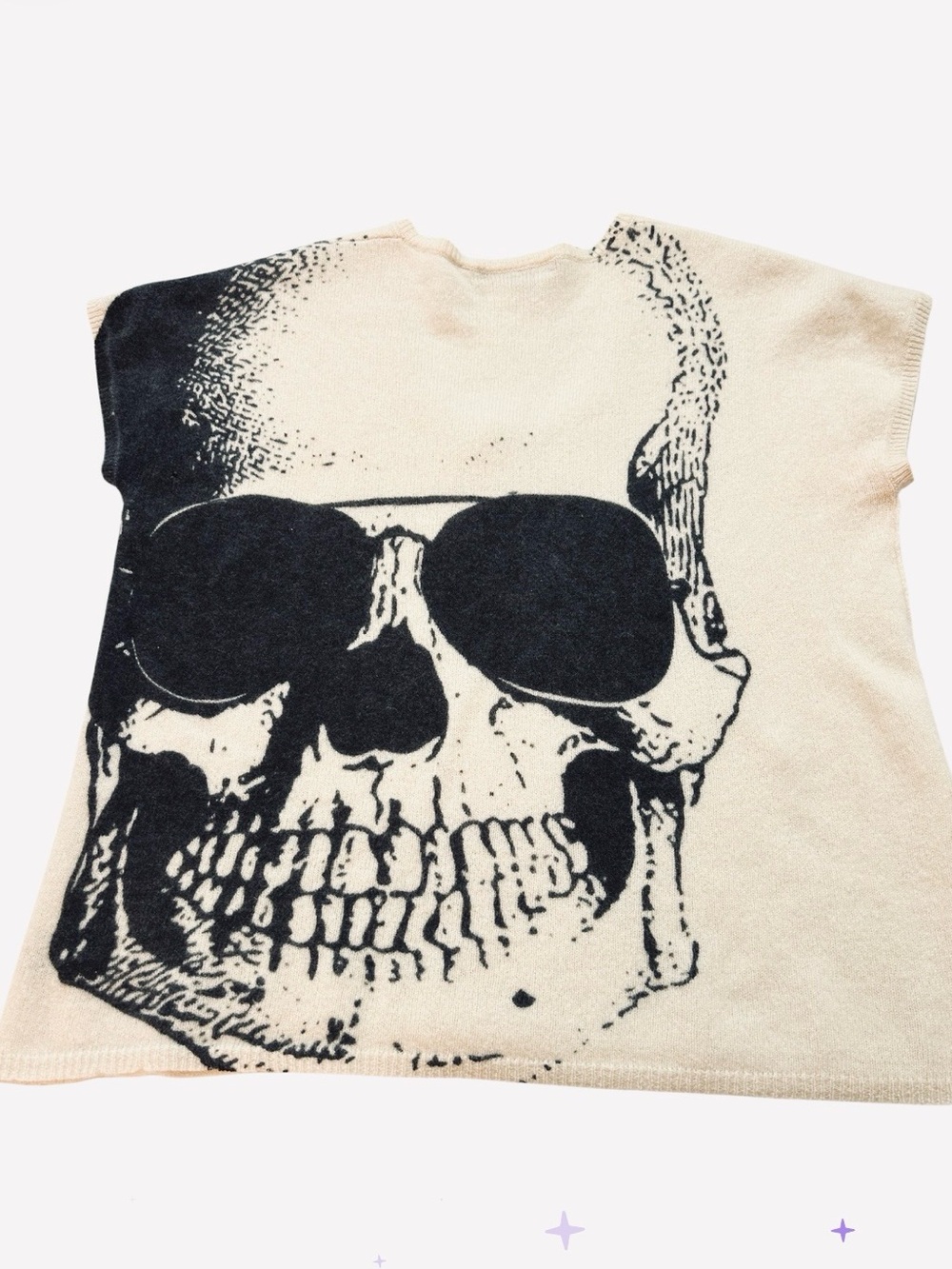 Skull Cashmere Women 100% Cashmere Cream Knit Luxury Edgy Aviator Sweater Sz L